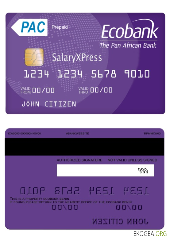 Carte prépayée Ecobank Salairexpress Bénin